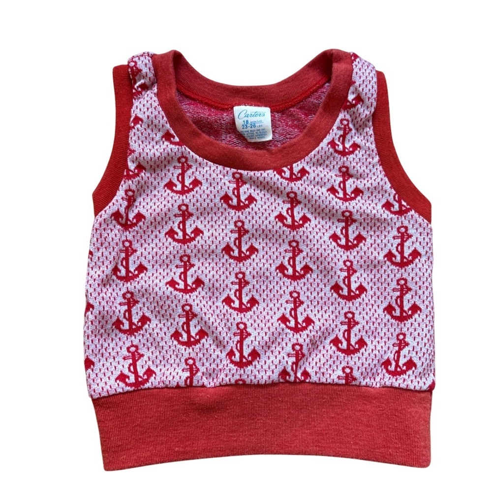 Carter's Sleeveless Top‎ Kids Red Good Vintage Anchor Nautical Knit SIZE 18M